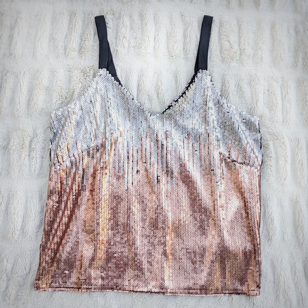 Rock & Rags Bronze & Silver Gradient Sequins Camisole Tank Top, Size M/L